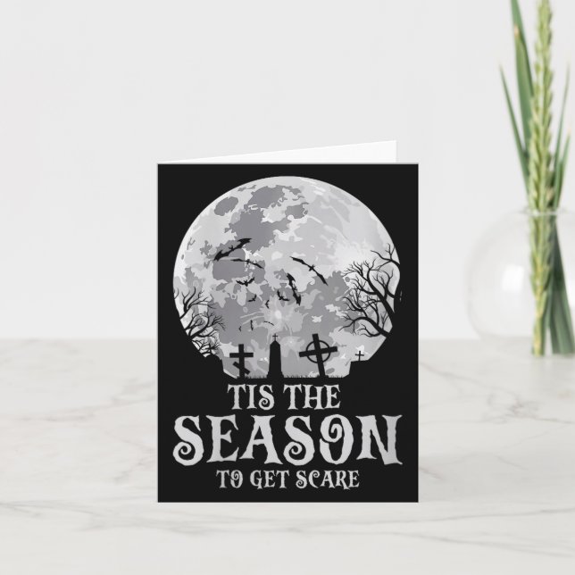 Womens Tis The Season Y Haunted Moon Creepy Hallow Card (Front)