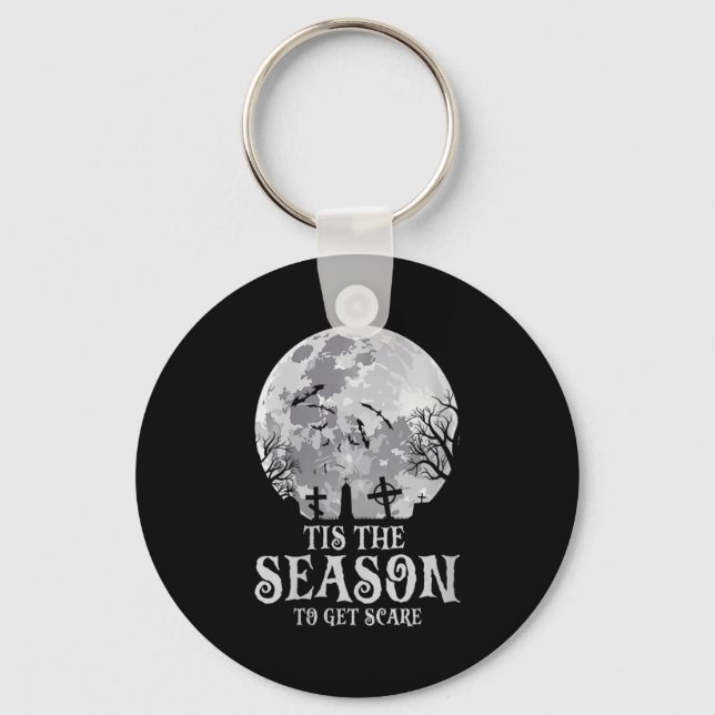 Womens Tis The Season Y Haunted Moon Creepy Hallow Key Ring (Front)