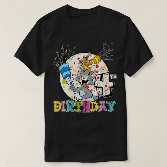 Womens Tom And Jerry 4th Birthday Portrait VNeck  T-Shirt (Design Front)