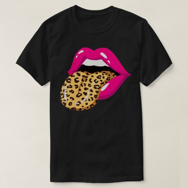 Womens Tongue Out Leopard Print Teeth Mouth Lips V T-Shirt (Design Front)