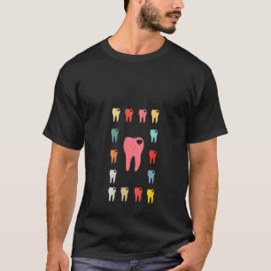 Womens Tooth Heart Pattern Dental Assistant Hygien T-Shirt