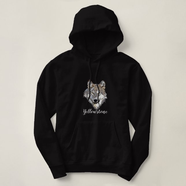 Women's Top Hooded Sweatshirt Yellowstone Wolf (Design Front)