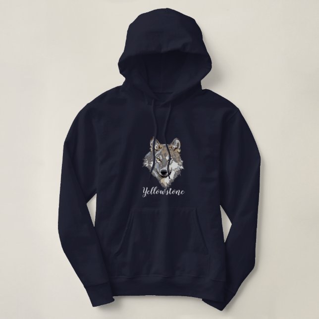 Women's Top Hooded Sweatshirt Yellowstone Wolf (Design Front)