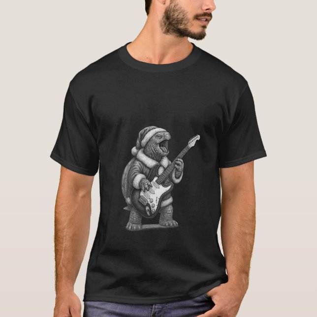 Womens Tortoise Playing Guitar Christmas Reptile L T-Shirt (Front)