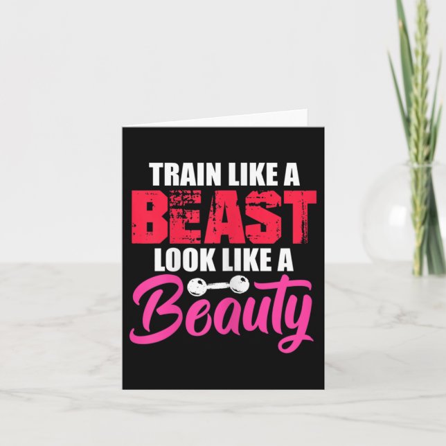 Womens Train Like A Look Like A Beauty Gym Workout Card (Front)