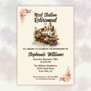 Women's Travel Vintage Train Retirement Party Invitation