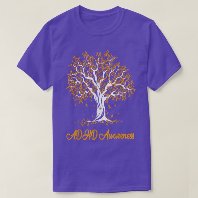 Womens Tree Orange Ribbon ADHD Awareness  T-Shirt (Design Front)