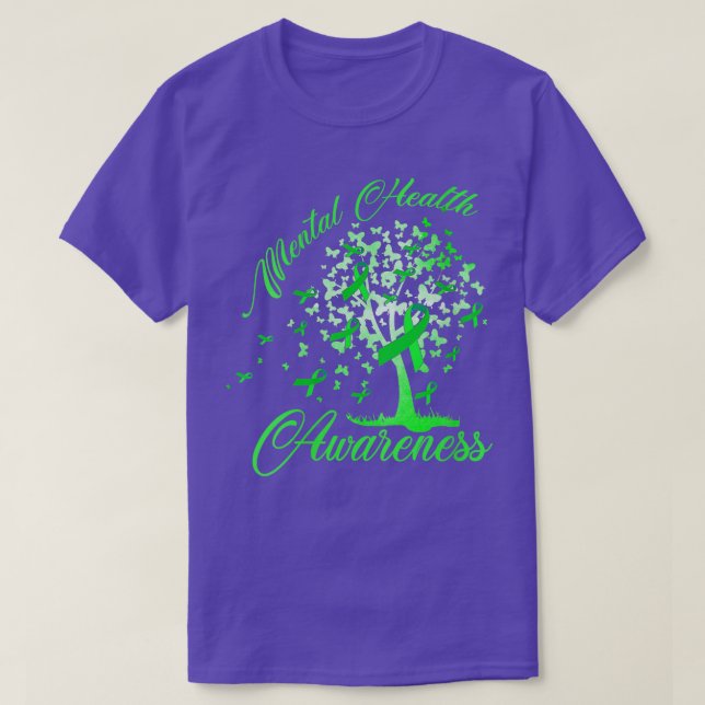 Womens Tree Ribbon Mental Health Awareness VNeck  T-Shirt (Design Front)