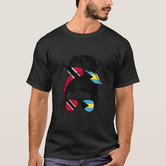 Womens Trinidadian and Bahamas Mix Messy Bun T-Shirt (Front)