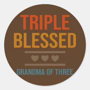 Womens Triple Blessed Grandma Of Three Grandkids Classic Round Sticker