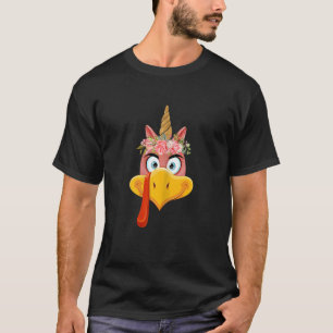 Womens Turkey Face girl flower crown unicorn thank T-Shirt