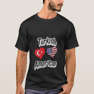 Womens Turkish American Flag Hearts Combo Turkey D T-Shirt