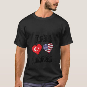 Womens Turkish American Flag Hearts Combo Turkey V T-Shirt