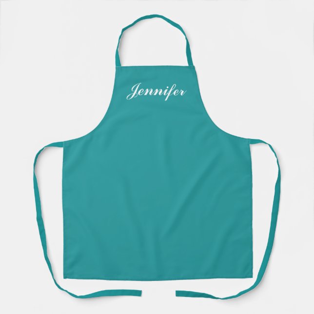Womens Turquoise Teal Script Personalised Chef Apron (Front)