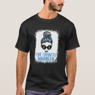 Womens Type 1 Diabetes Warrior Messy Bun Leopard T T-Shirt