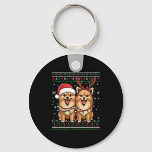 Womens Ugly Meranian Dog Xmas Santa Matching Chris Key Ring