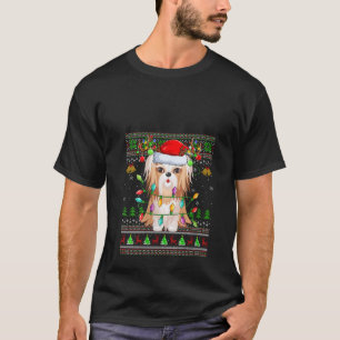 Womens Ugly Sweater Xmas Lights Santa Hat Shih Tzu