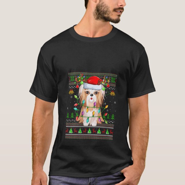 Womens Ugly Sweater Xmas Lights Santa Hat Shih Tzu (Front)