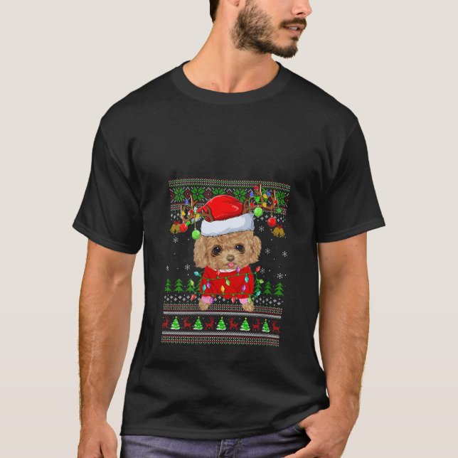 Womens Ugly Sweater Xmas Lights Santa Hat Toy Pood (Front)