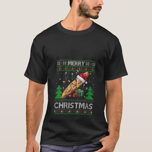 Womens Ugly Xmas Sweater Style Lights Santa Baguet (Front)
