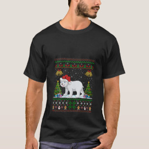 Womens Ugly Xmas Tree Lights Santa Hat Polar Bear  T-Shirt