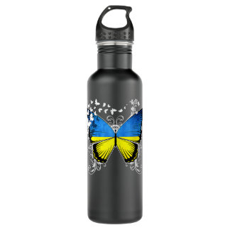 Womens Ukraine Flag Ukrainian Butterfly 710 Ml Water Bottle