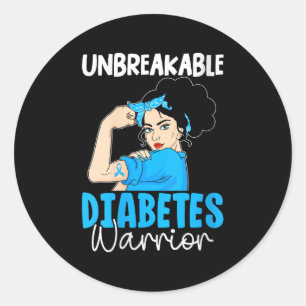 Womens Unbreakable Diabetes Warrior V-neck Classic Round Sticker