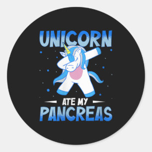 Womens Unicorn Ate My Pancreas V-neck Classic Round Sticker