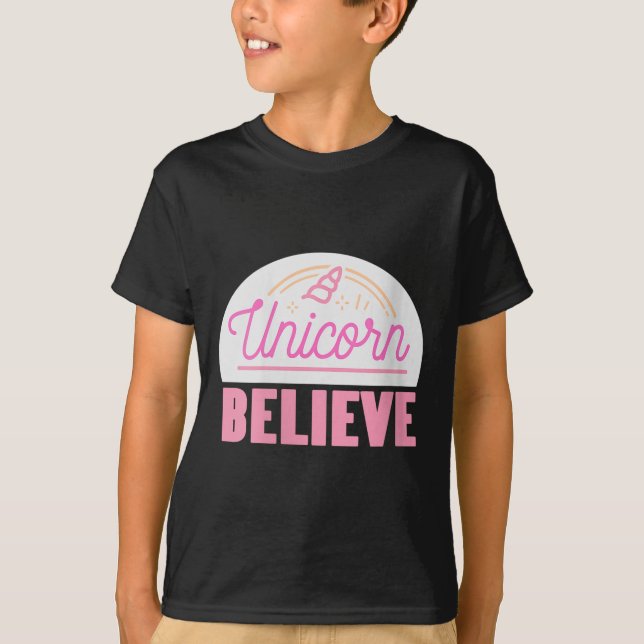 Womens Unicorn Believe Sitive Magic Fantasy Rainbo T-Shirt (Front)