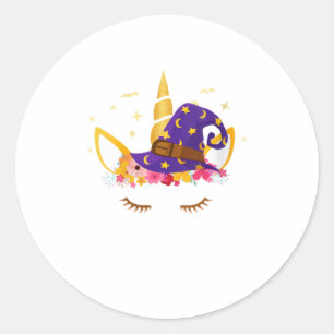 Womens Unicorn Face Witch Halloween costume Classic Round Sticker