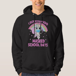 Womens Unicorn I Survived 100 Masked School Days Hoodie