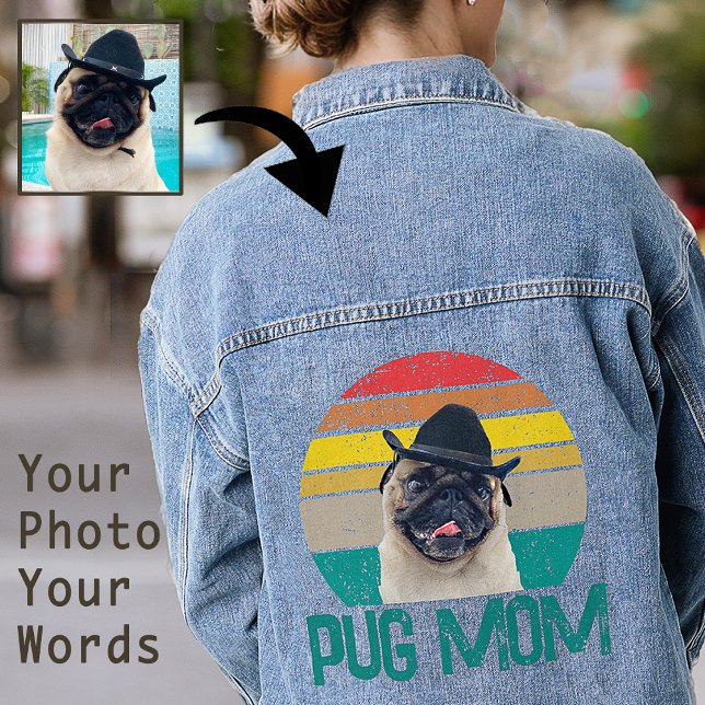 Womens Unique Pug Lover Mum Grunge Rainbow Styled Denim Jacket (Creator Uploaded)