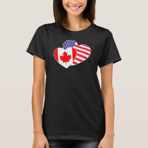Womens Usa Canadian Flag Heart Friendship Maple Le T-Shirt