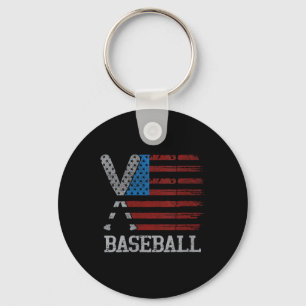 Womens Usa Flag Baseball Crossed Bats Baseball Pla Key Ring