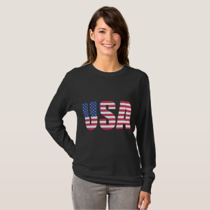 Women's USA Flag Long Sleeve Tee - Patriotic