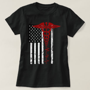  Womens USA Flag Medical Symbol Black Patriotic .. T-Shirt