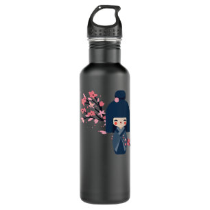 Womens Usaburo Kokeshi doll and Japanese Sakura Ch 710 Ml Water Bottle