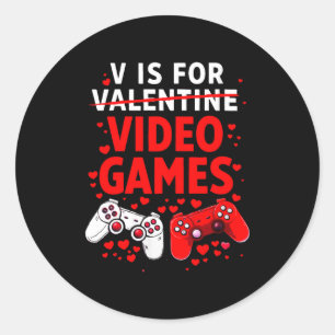 Women's V Is For Video Games Funny Valentines Game Classic Round Sticker