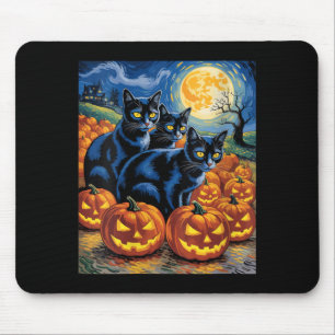 Womens Van Gogh Style Black Cats Halloween Pumpkin Mouse Mat