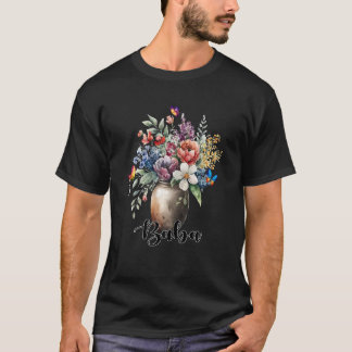 Womens Vase of Wildflowers Butterflies Baba T-Shirt