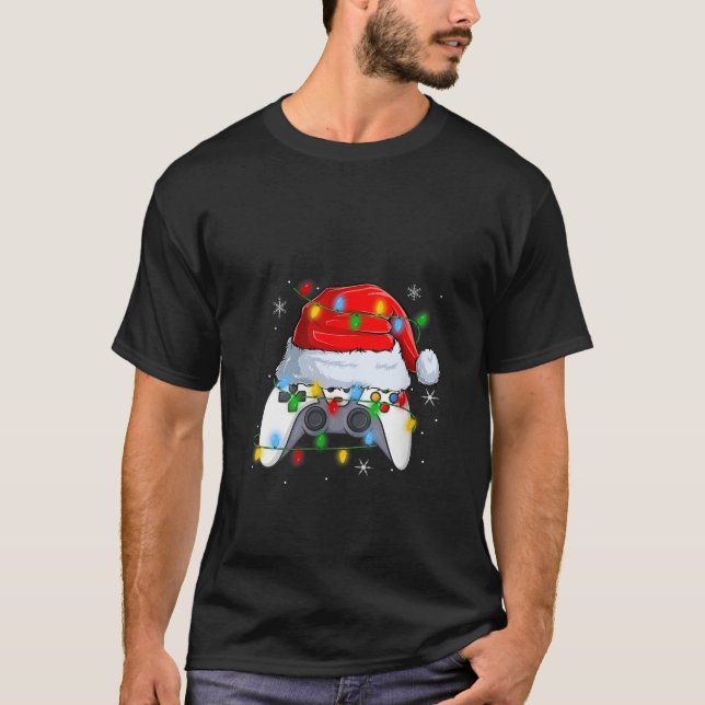 Womens Video Game Controller Christmas Lights Game T-Shirt (Front)