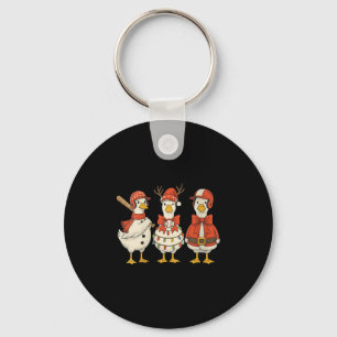 Womens Vintage Christmas Baseball Goose Merry Chri Key Ring