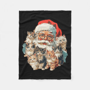 Womens Vintage Funny Santa Claus And Kittens Cats Fleece Blanket