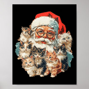 Womens Vintage Funny Santa Claus And Kittens Cats Poster