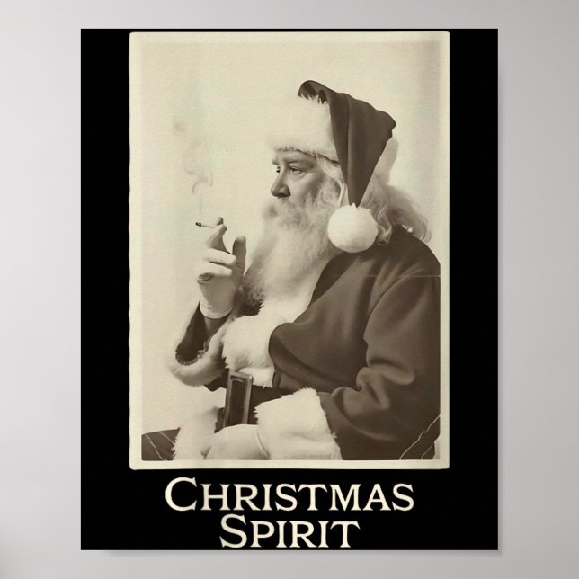 Womens Vintage Funny Smoking Santa Claus Christmas Poster (Front)
