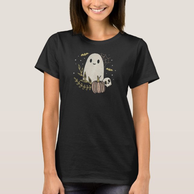 Womens Vintage Ghost Autumn Fall Halloween T-Shirt (Front)