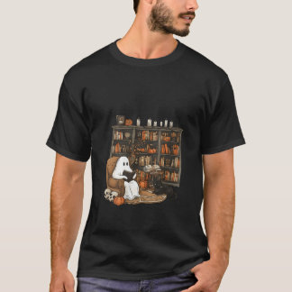 Womens Vintage Ghost Reading Book Lovers Library H T-Shirt