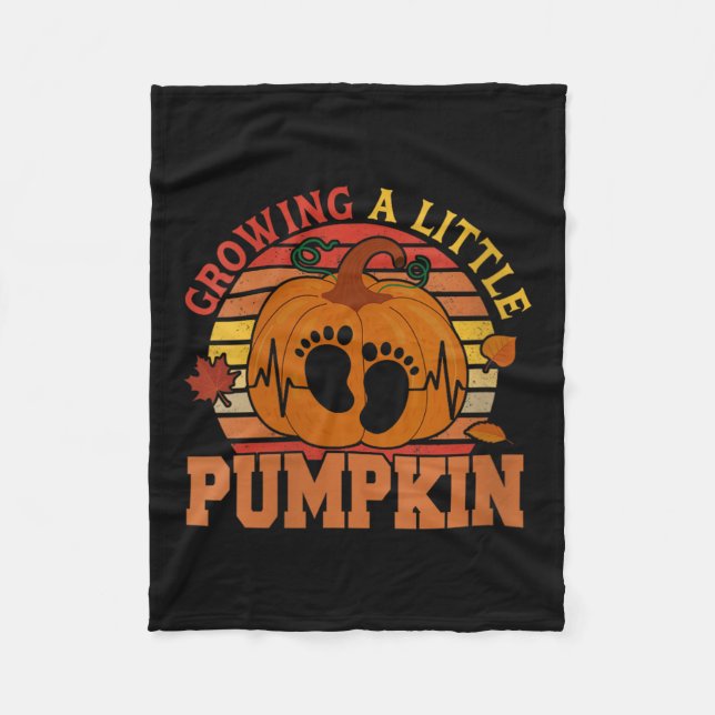 Womens Vintage Growing Little Thanksgiving Pumpkin Fleece Blanket (Front)
