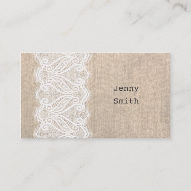 Womens Vintage Lace & Burlap Business Cards (Front)