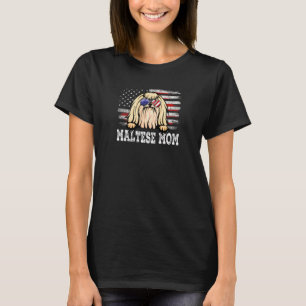 Womens Vintage Maltese Mum American Flag Mother's T-Shirt